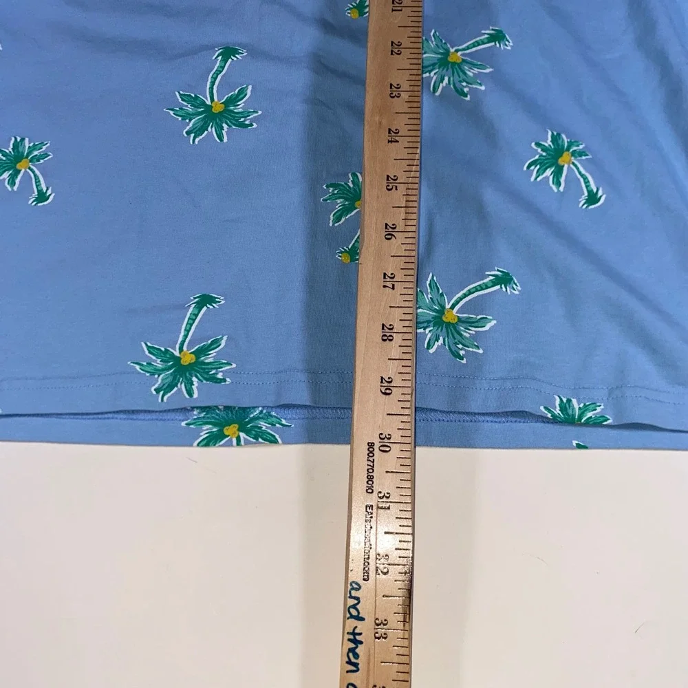 Crown & Ivy Mens XL Blue Palm Tree Print Short Sleeve Polo Shirt Chest Pocket